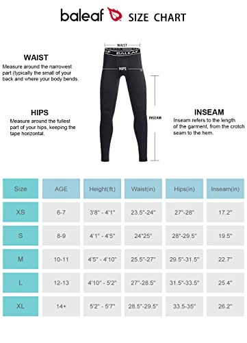 BALEAF Youth Boys' Compression Thermal Baselayer Sport Basketball Tights Fleece Lined Leggings Black Size M