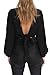 Almaree V Neck Puff Sleeve Wrap Blouse Backless Surplice Tops for Juniors Black M