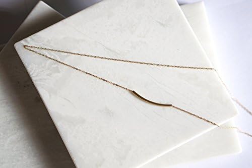 Curve Bar, Gold Tube, Collarbone Necklace, Super Dainty 1mm Delicate Gold Chain, 14K Gold Filled Layering Necklace