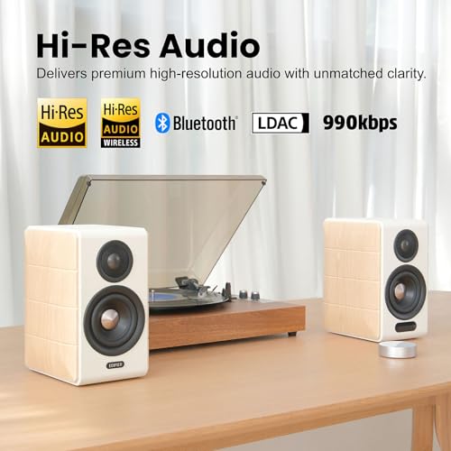 Edifier S880DB MKII Active Bookshelf Speakers,2.0Computer Hi-Fi Speaker System,88W RMS Hi-Res Audio with LDAC Bluetooth USB-C Optical Coaxial RCA Input Subwoofer Output for Record Player TV,Pair-White