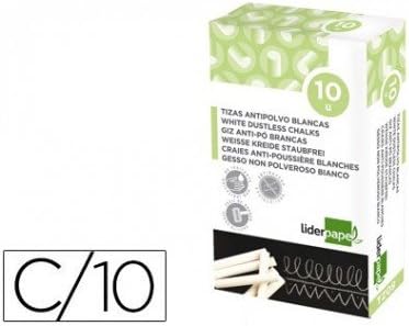 liderpapel 77661 Wrapped Round Anti-Dust Chalk Drawing Writing Soft Hypoallergenic White Pack of 10