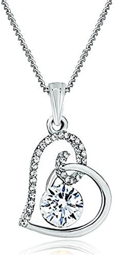 UniqueenJewellery Christmas Gifts Heart Rhinestone Crystal Pendant Necklace For Women Mum Girlfriend with 18Inch Chain