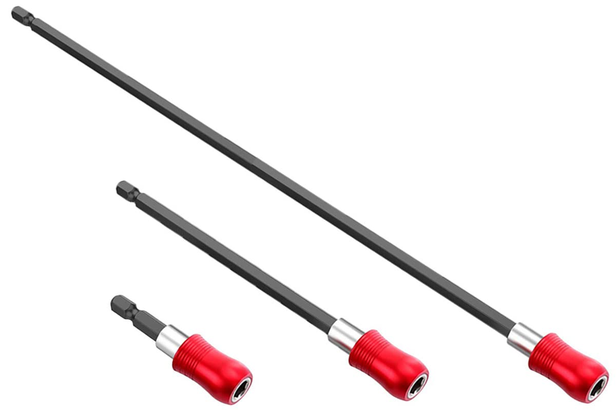 Saipor 3pcs Drill Bit Extension Set 2.4/6/12inch Length Quick Release 1/4” Hex Shank Magnetic Screwdriver Drill Bits Holder Bar Chuck Adapter Screw Driver Drill Bit Extender
