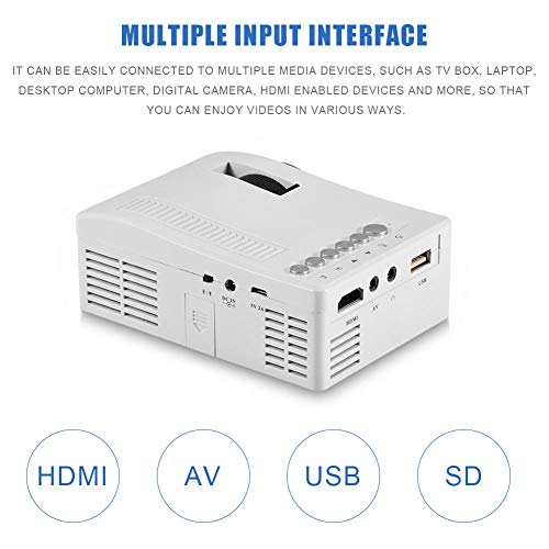 Eboxer Mini Portable Home Theater LED Projector 1080P HD HDMI Media Player for Home Theater Support HDMI, AV, USB, Micro SD Input. (White) - Thumbnail 3