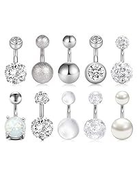 JFORYOU - 10 piercings para ombligo, acero inoxidable, 0.49 oz, para mujer y niña
