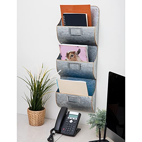 Mind Reader Large File Organizer, 3Tier Farmhouse Hanging Wall Pocket Decorative Mail Sorter