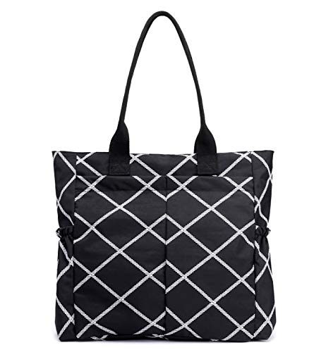 Nylon Water Resistant Multi Pockets Large Lightweight Tote Bag Shoulder Bag Waterproof Handbags (BlackRhomb HB) - Thumbnail 7