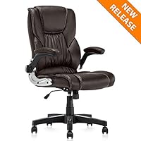 YAMASORO Ergonomic Office Chair with Flip up Arms and Wheels Executive Office Desk Chairs Leather Black Computer Chairs