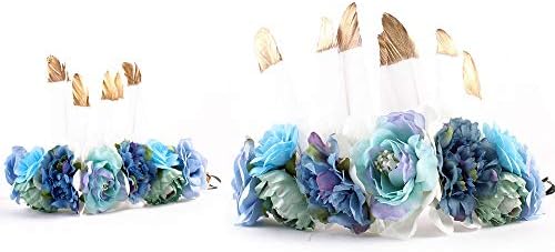 IEUUMLER 2PCS Baby and Mother Feather Flower Crown Festival Wreath Hippie Headband TS009