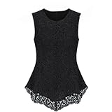 Aokin Ladies Scoop Neck Sleeveless Lace Shirt Blouse Top