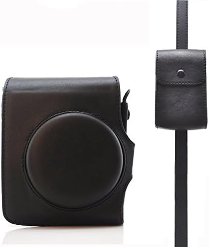 HelloHelio Retro Classic Leatherette Instax Camera Vintage Compact Case For Fujifilm Instax Mini 90 Neo Classic Instant Film Camera with Pocket Strap (Black Case with Strap)