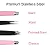 4 Piece Professional Stainless Steel Tweezers Set - Hanamichi Eyebrow Tweezers, Slant tip, Pointed & Straight Best Precision Tweezers for Facial & Ingrown Hairs, Splinter & Hair Removal Tweezer