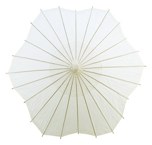 Quasimoon PaperLanternStore.com 32" Beige/Ivory Paper Parasol Umbrella, Scallop Shaped