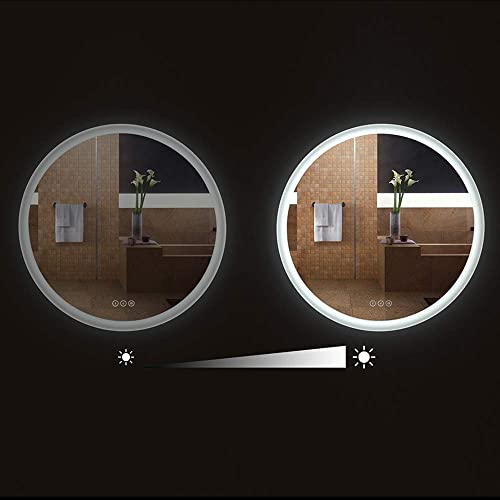 HAUSCHEN HOME R30 inch LED Lighted Bathroom Mirror, White Framed Wall