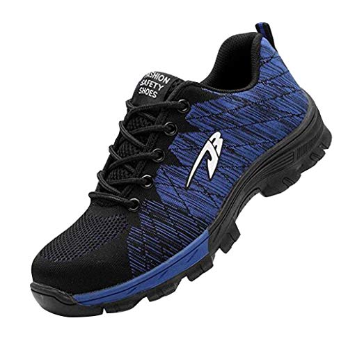 Couple Work Steel Toe Shoes Men Safety Shoes 2019 Lightweight Industrial & Construction Shoe(US:9.5, Blue)