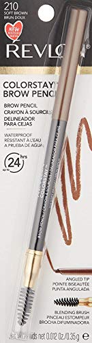 Revlon Eyebrow Pencil, Colorstay Eye Makeup with Eyebrow Spoolie, Waterproof, Longwearing Angled Precision Tip, 210 Soft Brown, 0.01 Oz