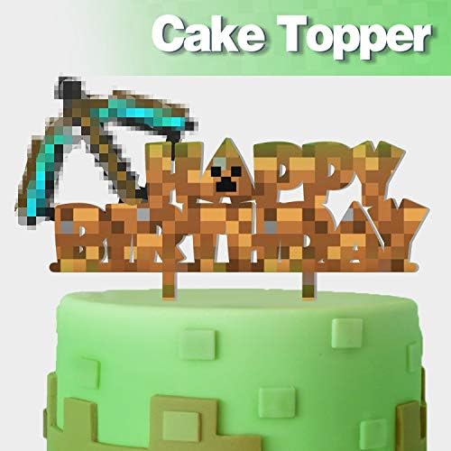 Arrow Happy Birthday Cake Topper Pixel Video Game Theme Party Cake Decor Perfect for Baby Shower Child Birthday Party Supplies Adorable Mirrored Acrylic Decorations