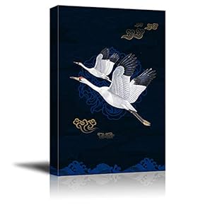 Canvas Wall Art Chinese Traditional Lucky Crane Painting Artwork for Home Prints Framed - 12x18 inches
