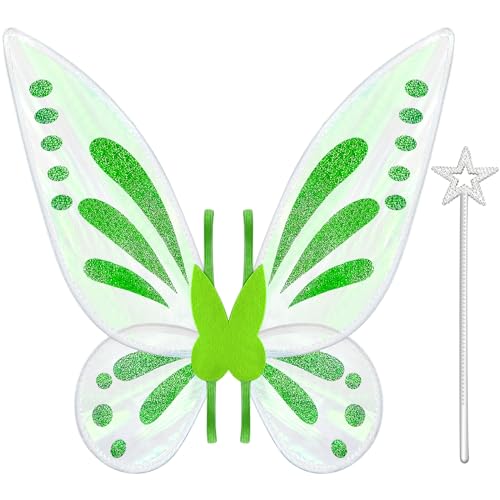 quescu Fairy Wings,Butterfly Wings for Girls Women,Sparkle Angel Wings Halloween Costume Dress Up Party Favor (Green)