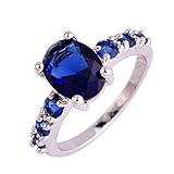 Psiroy 925 Sterling Silver 7 by 9mm Sapphire Quartz Charms Filled Ring