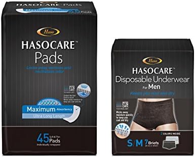 Men’s Incontinence Pad, Maximum Absorbency, Ultra-long Length, 45 Count with Disposable Underwear, 7 Count