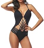 DUSISHIDAN Sexy One Piece Swimsuits for Women - Slimming Monokini Strappy Swimwear Bathing Suits Black Large