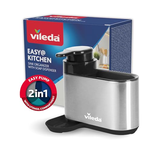 Organizador para Fregadero con dispensador de detergente de Acero Inoxidable, Soporte para Esponja de pie Independiente, Organizador de lavavajillas con dispensador de jabón para esponjas y