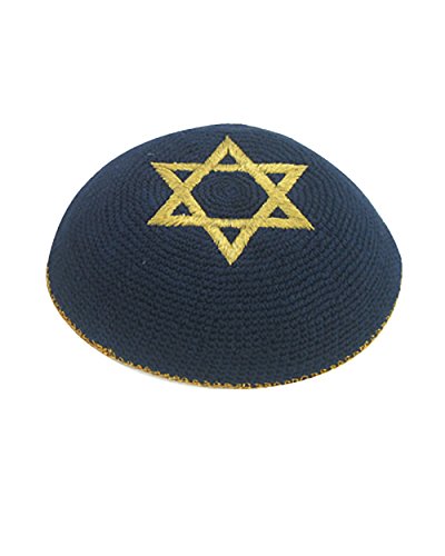 Knittted Kippah Navy with Gold Star of David