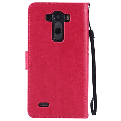 LG G3 Case,Best Share Embossing Fashion Floral Countryside Pattern PU Leather Flip Stand Case Wallet Design Card Slot Kickstand Feature With Hand Strap Cover For LG G3 VS985 D850 D851 4G LT,Rose