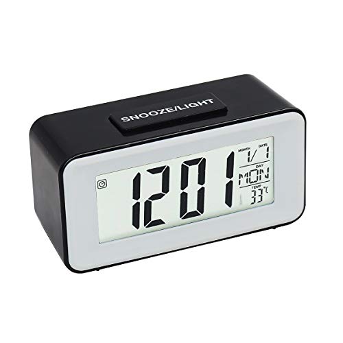HAPITO Digtal Alarm Clock for Bedrooms - Sound Activated Backlight, Snooze, Time/Date/Temperature Display, 12/24 Hr and 16 World Time Zones for Kids, Desk, Bedside, Travel (Black) - Thumbnail 7