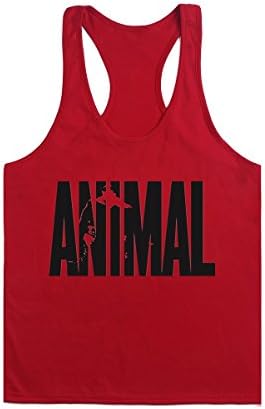 YAMQL Men's Stringer Bodybuilding Fitness Muscle Workout Gym Tank Top Singlet (XXL, Animal-red)