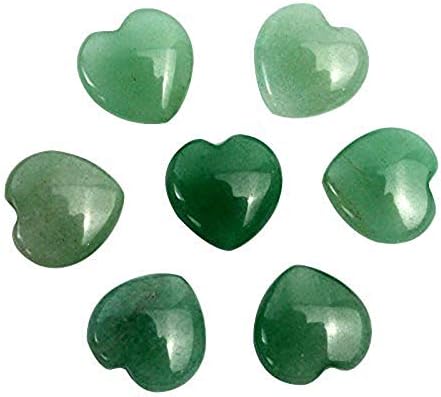 JEOXI 15mm (0.6") Chakra Stone 7 Pieces Set Healing Carved Green Aventurine Jade Heart Semi Precision Stone Heart Palm Worry Packet Stone Reiki Balancing with Pouch Bag