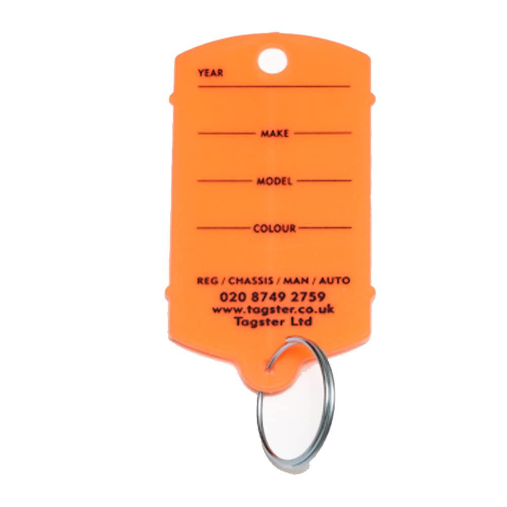 Key tags - Vehicle plastic key tags (200) with metal split rings - 11 colours (Orange) โ image 1