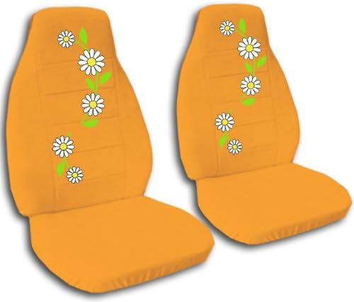 2 orange daisy car seat covers for a 2000 Honda Civic.
