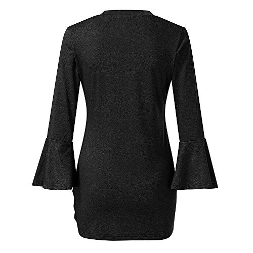 Appoi Christmas Dress Women's Paisley Long Sleeve Henley Batwing V Neck Pleated Casual Flare Tunic Blouse Shirt (Black, 2XL)