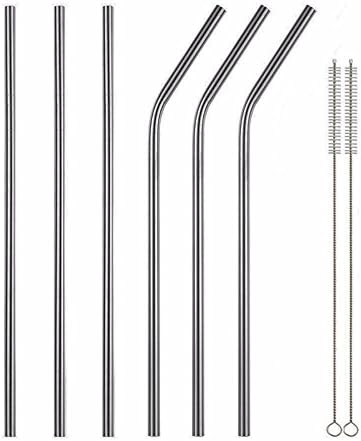 Stainless Steel Drinking Straws for 20 oz Tumblers,Set of 6 (3 Straight + 3 Bent) with 2 Cleaning Brushes, 8.5 inches