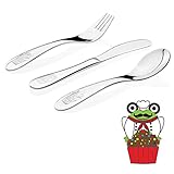 Kiddobloom Kids Stainless Steel Utensil Set, Cupcake Chef Model, set of 3 (Spoon, Fork, and Butter Knife) Perfect for Preschoolers
