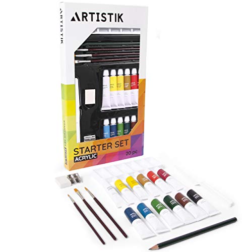 Acrylic Paint Set - 20 Piece Starter Set for Beginners, Students and Artists, Ideal for Canvas Painting, 12 Tubes x Acrylic Paints in Vivid Colors, 3 Brushes - Art Supplies Kit for Adults and Kids - Thumbnail 7