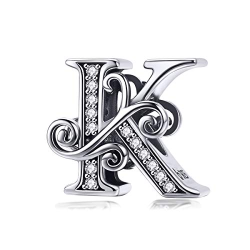 925 Sterling Silver Letter K Charms for Pandora