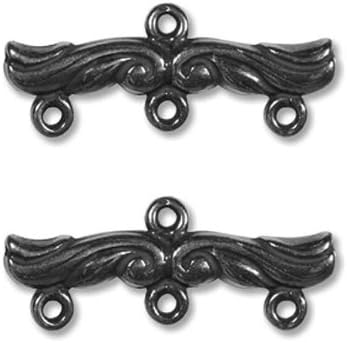 JBB Findings Antiqued Silver Plated 3-Strand Reducer Ornate Connector 23mm (2)