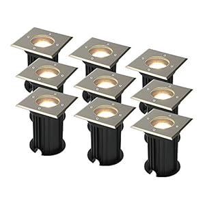 9x Ramsay dimbare LED grondspot – Vierkant – RVS – 2700K warm wit – 5 Watt – IP67 straal waterdicht – 3 jaar garantie