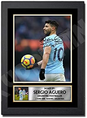 A3 BLACK FRAMED SERGIO AGUERO 1 Signed by Autographed Poster Print | Wall Art | Photo | Signature | Autograph Image | GIFT