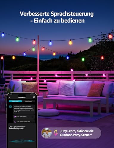Lepro ZB1 AI LED Fairy Lights Outdoor 30 m, RGB + Warm White Smart LED S14 WiFi Bulbs, App Control, Works with Alexa & Google, IP65, Personalised AI Light Designer, without Remote Control, 30 LEDs