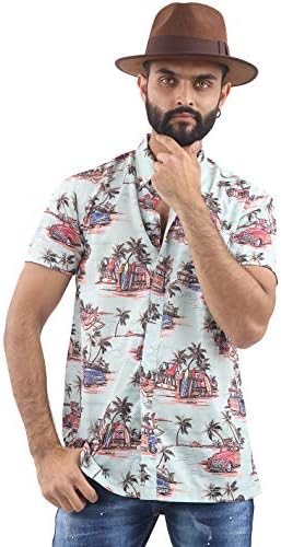 Brooklyn Mens Hawaiian Holiday Shirt Casual Smart Designer Navy White Short Sleeve Comfy Size M - XXL