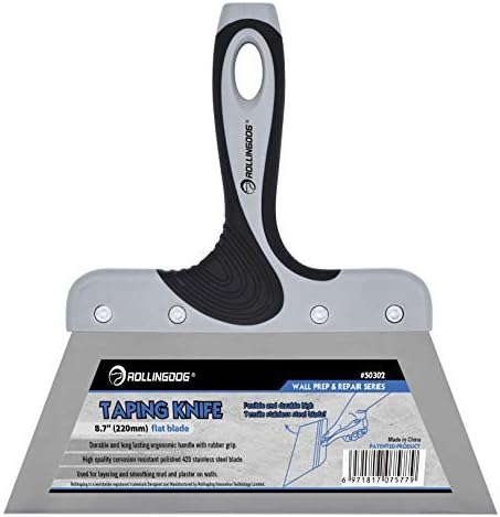 ROLLINGDOG Filling Knife Scraper-220mm Taping Knife with Stainless Steel,Plastering Tool with Ergonomic Rubber Handle,for Plaster Scraping,Repairing Drywall