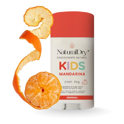 NaturalDry Kids - Pack de 2 desodorantes naturales de barra - Desodorante infantil unisex Natural para niños - Aroma mandarina - Desodorante natural para mujer - Aroma lavanda - Duración 24h - En barra