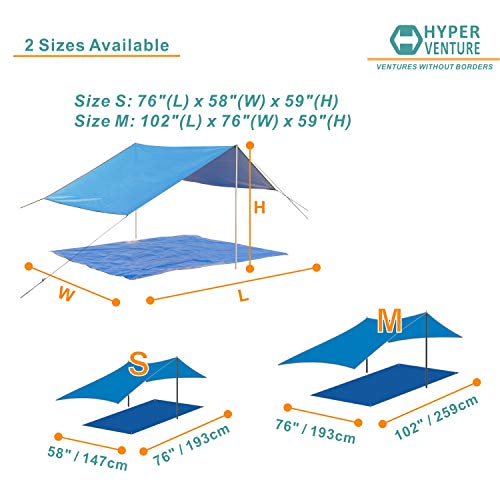 HYPER VENTURE Beach Ground Sheet and UV-Proof Tarp for Camping Hiking Picnic Rain Sun Shelter(102L x 76W x 59H inch, Blue)