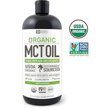 Sports Research Organic MCT Oil – Keto & Vegan MCTs C8, C10 from Coconuts – Fatty Acid Brain & Body Fuel, Non-GMO & Gluten Free – Flavorless Oil, Perfect in Coffee, Tea & Protein Shakes – 32 oz