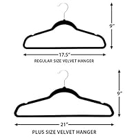 Home Expressions 21" Extra Wide, Plus Size, 20 Pack Premium Black Velvet Hangers 21"x9"