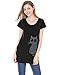 Allegra K Women's Round Neck Short Sleeves Cat Prints Loose Tunic Top L Black